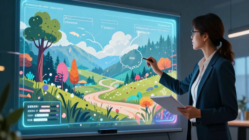 Profesor mostrando un diseño holográfico avanzado