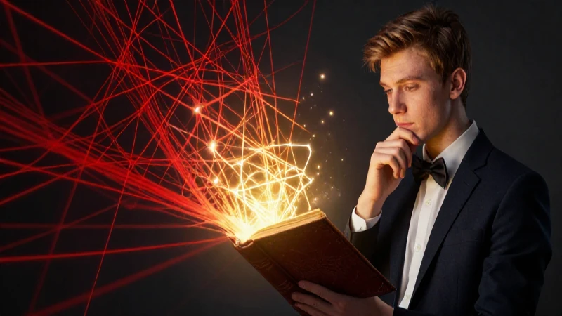 Estudioso lee libro antiguo con luz etérea