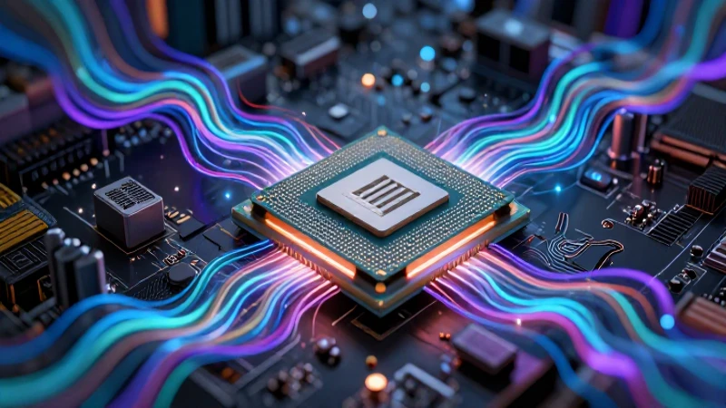 CPU potente en fondo digital vibrante y realista