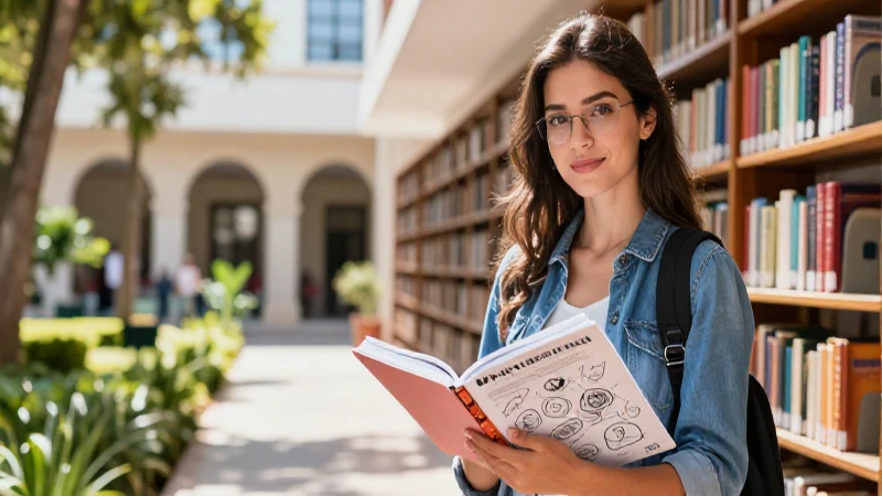 Estudiante en biblioteca universitaria mexicana