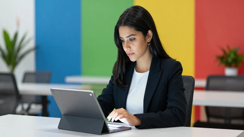 Académico joven estudia en tableta moderna