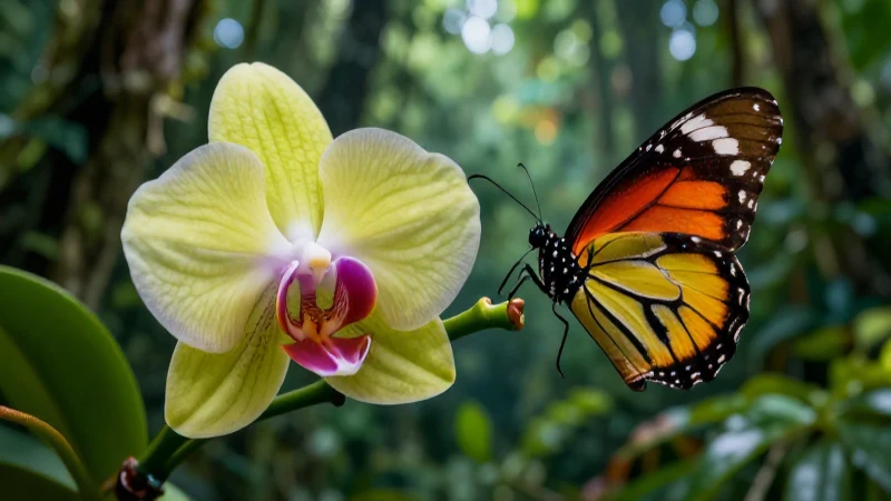 Ejemplo de mutualismo: 15 impactantes casos reales 13 Orquídea y mariposa interactúan en la selva