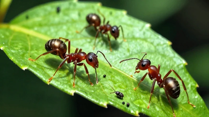 Ejemplo de mutualismo: 15 impactantes casos reales 9 Ants y pulgones en hoja verde, estilo educativa