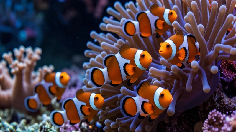 Ejemplo de mutualismo: 15 impactantes casos reales 5 Pequeños peces naranjas nadan entre corales vibrantes