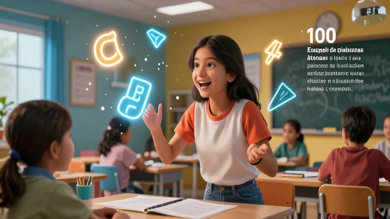 Espacio vibrante de aprendizaje con símbolos lingüísticos brillantes