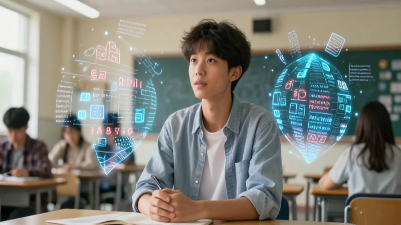 100 ejemplos de pronombres para aprender 43 Estudiante brillante con glifos de lenguaje