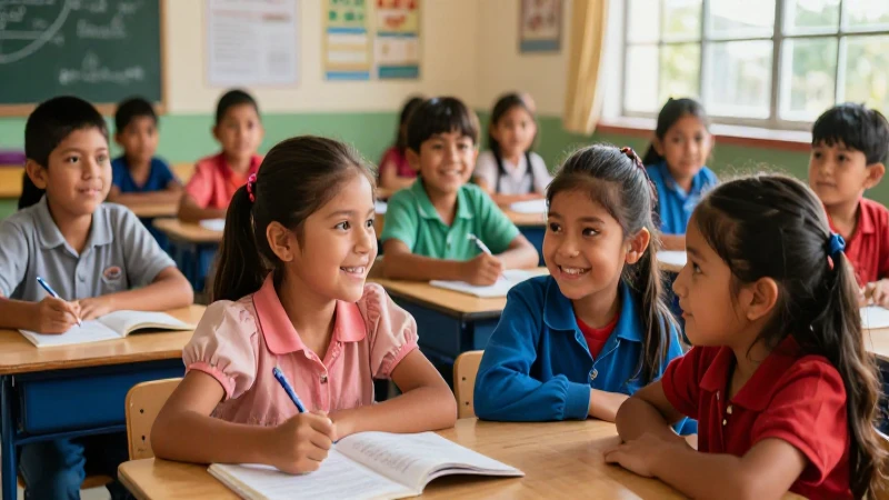 Niños mexicanos sonrientes en clase