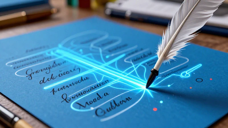 100 ejemplos de verbos con su clasificación 10 Pluma estilizada sobre papel azul vibrante, estilo educativo