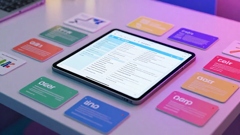 Escritorio moderno y brillante con tarjetas educativas detalladas