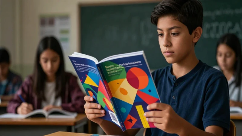 Estudiante mexicano aprende con libros modernos