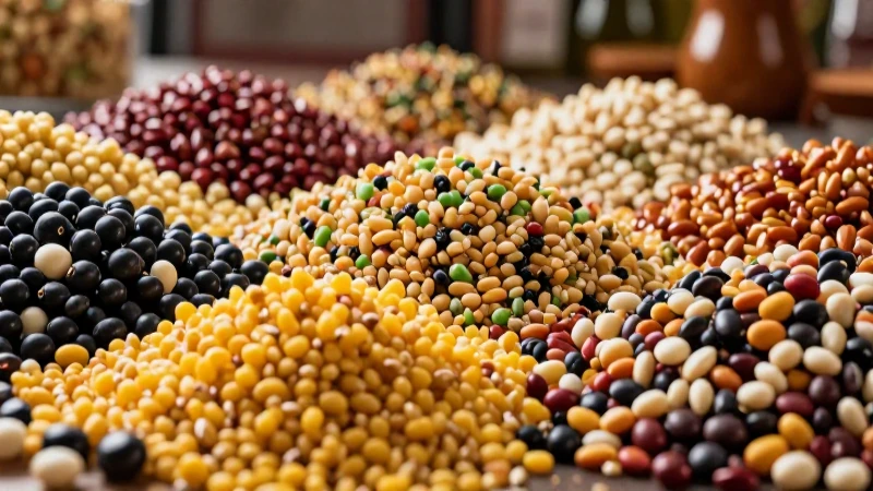 Legumbres y granos vibrantes en estético culinario