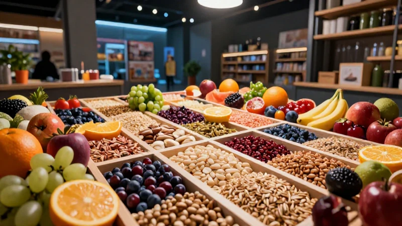 Gran colección de granos y frutas con estilo editorial