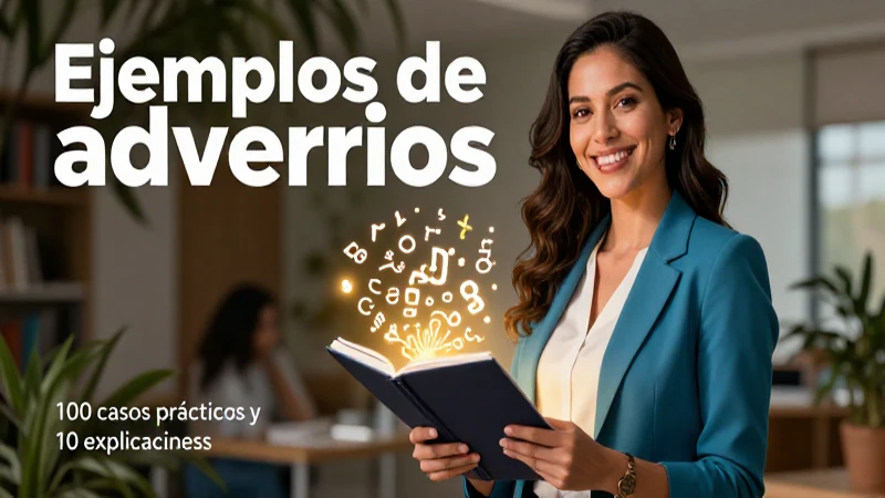 Ilustración educativa profesional sobre 100 adverbios