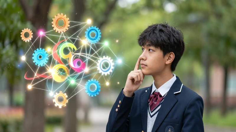 Estudiante brillante contempla ideas conectadas y lógicas