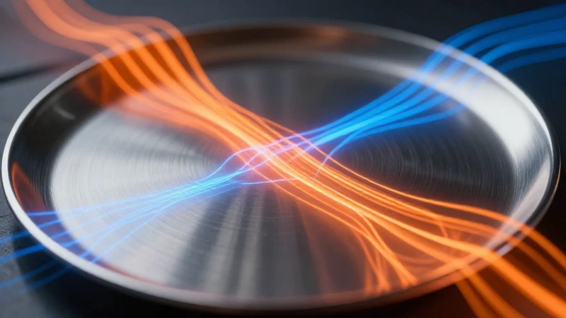 Ejemplos de Conducción, Convección y Radiación: 15 Casos 10 Plato metálico abstracto con flujo de calor dinámico