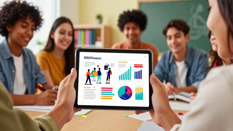 Estudiantes mexicanos analizan datos en tablet moderna