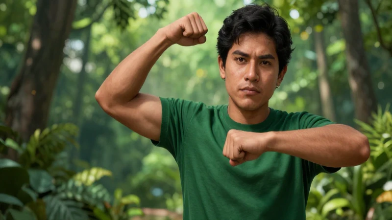 Joven activista poderoso en vibrante naturaleza