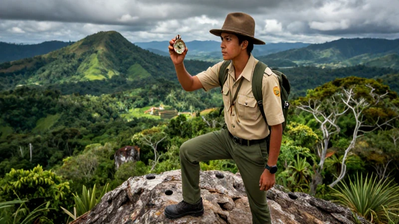 Joven líder scout en vibrante paisaje mexicano