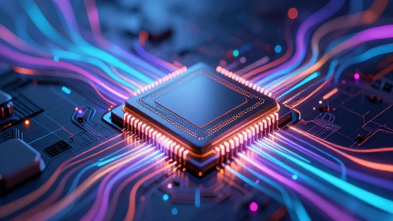 Chip futurista ultra realista con datos dinámicos