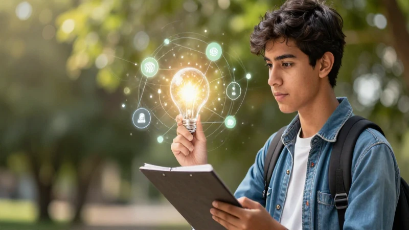 Ilustración vibrante de estudiante con idea innovadora