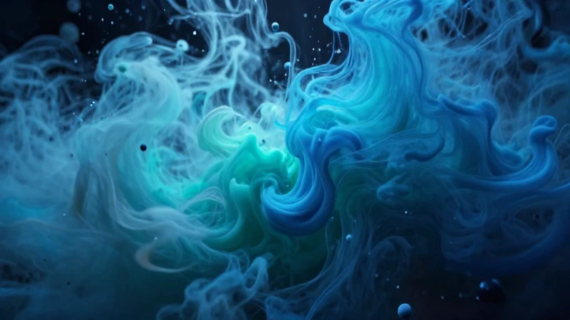 Gases azules y partículas científicas en una atmósfera dramática