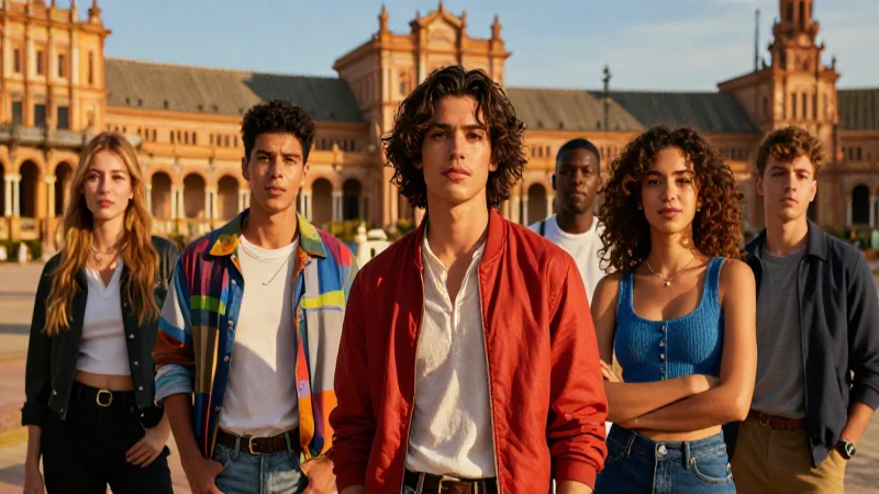 Jóvenes orgullosos en plaza vibrante al atardecer