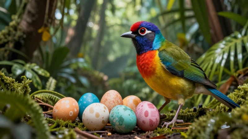 Aves ovíparas tropicales detalladas en su hábitat