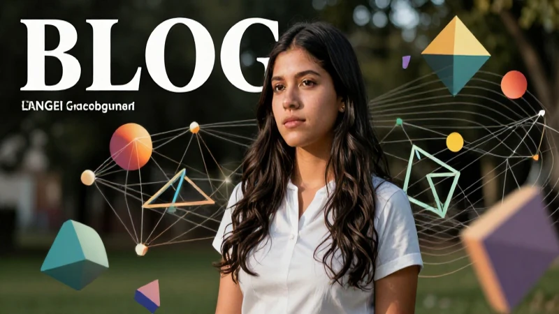 Ejemplos de Preposiciones: Entiende su Uso en Español 6 Estudiante mexicana rodeada de formas abstractas