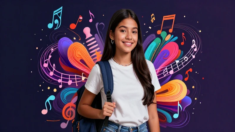 30 Ejemplos de Símil: Descubre su Uso y Explicación 14 Estudiante mexicano vibrante con arte musical dinámico