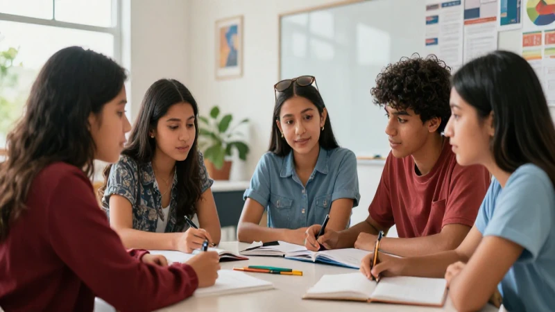 Estudiantes mexicanos colaboran en una clase vibrante y moderna