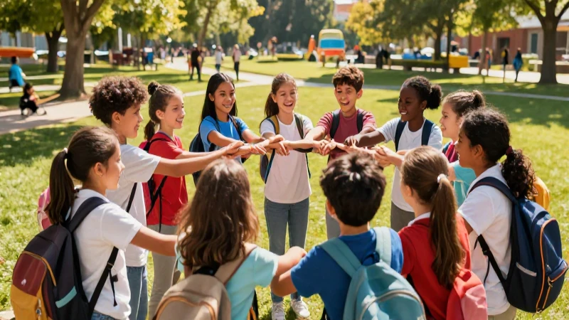 Niños diversos uniendo manos con alegría