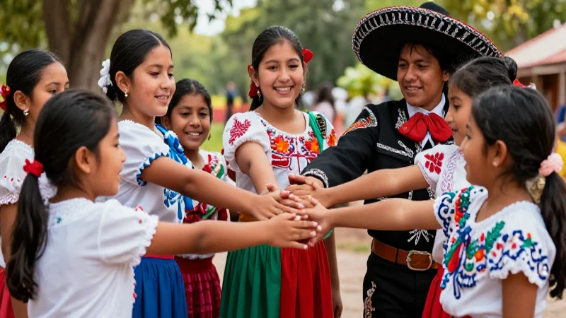 Niños mexicanos unidos en un entorno vibrante