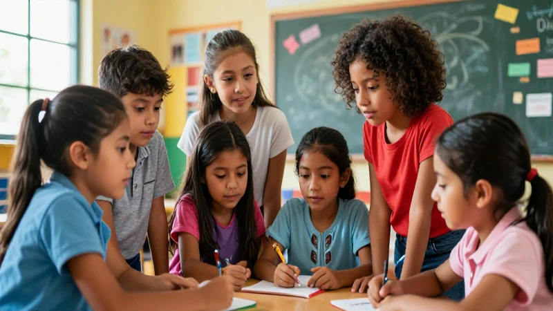 Niños mexicanos colaboran en un aula luminosa