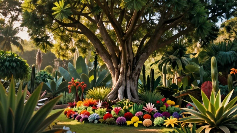 Ejemplos del Reino Vegetal: 10 Plantas Impresionantes 4 Jardín tropical mexicano vibrante y detallado