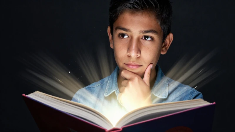 Estudiante mexicano reflexivo con libro luminoso