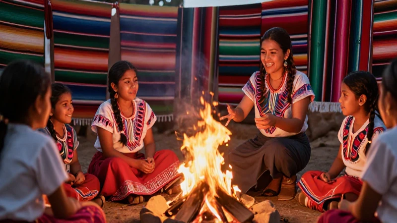 Joven maestra narra historias culturales al fuego