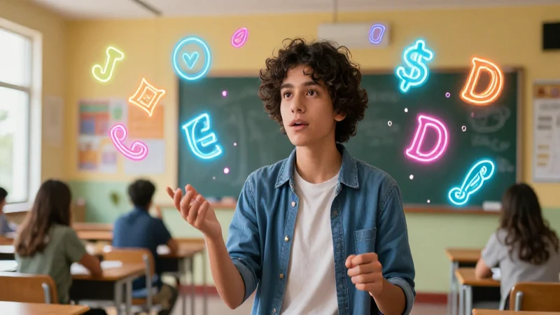 Estudiante mexicano creativo con símbolos literarios brillantes