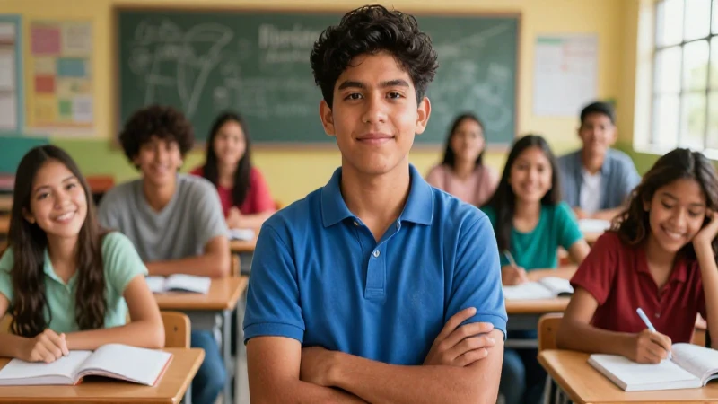 Joven mexicano brillante en aula vibrante