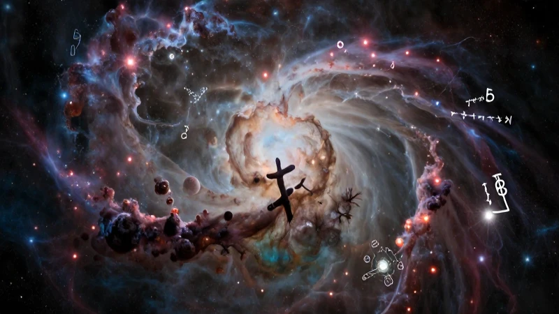 Nebulosa cósmica vibrante con elementos científicos detallados
