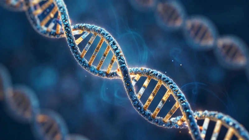 ADN humano en doble hélice con estilo científico y vibrante