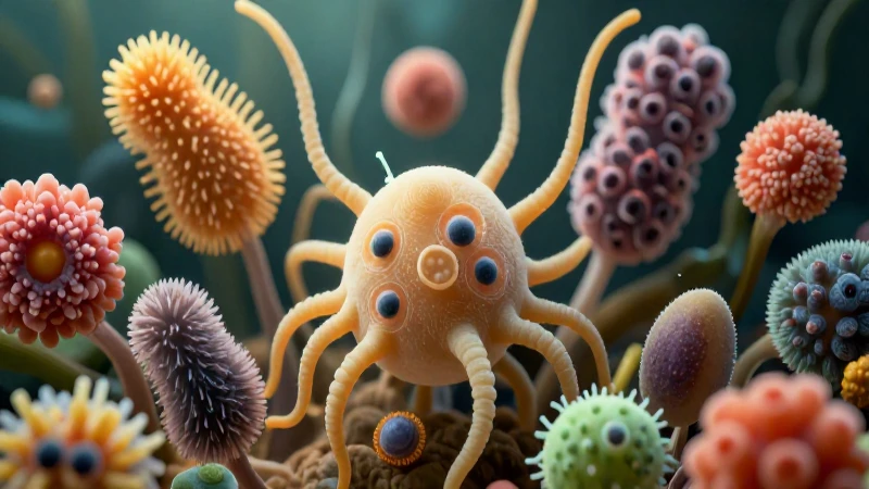 Protozoos dinámicos en división realista