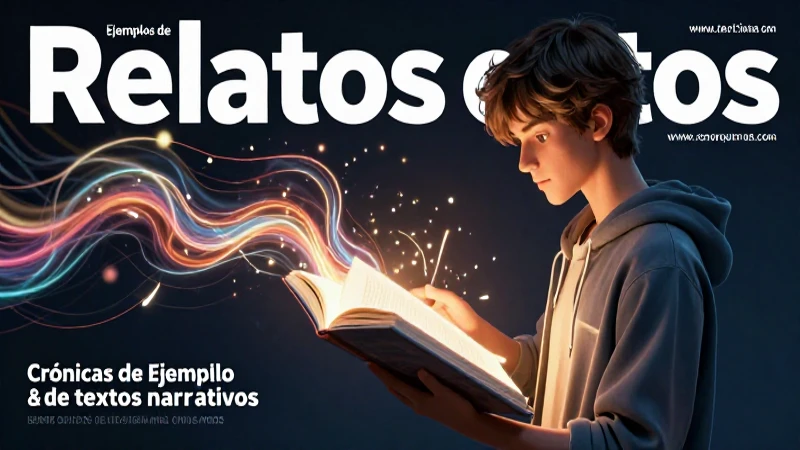 Ejemplos de textos narrativos: Descubre relatos cortos 6 Ilustración de blog con libro luminoso y creatividades vibrantes