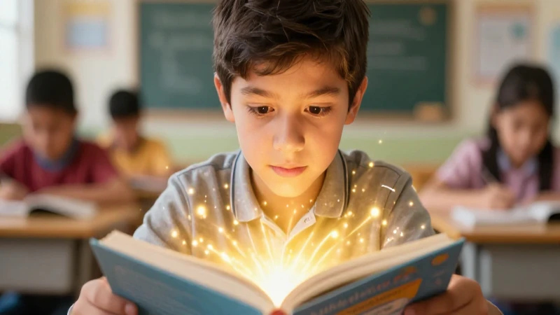 Ejemplos de textos narrativos: Descubre relatos cortos 8 Estudiante enfocado lee un libro mágico brillante