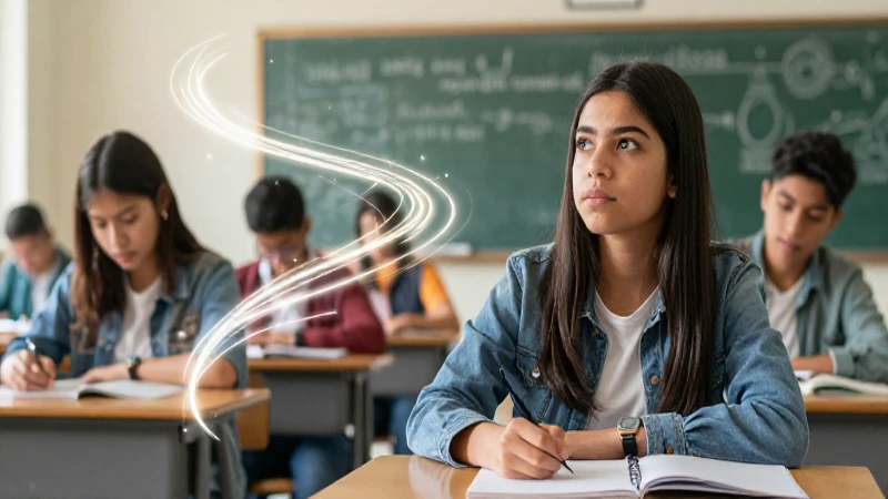 Ejemplos: Usos en el discurso y modelos a seguir esenciales 3 Joven estudiante con trayectoria de conocimiento en un aula moderna