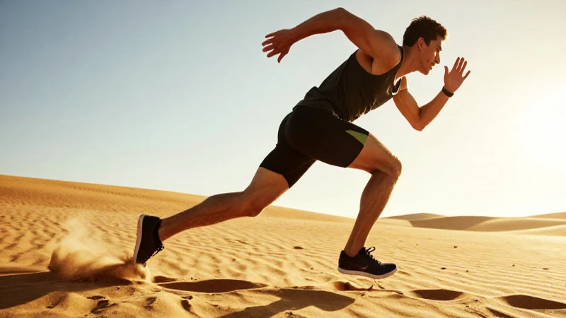 Ejercicio de velocidad: 15 ejemplos para mejorar tu ritmo 12 Atleta dinámico corriendo en arena dorada