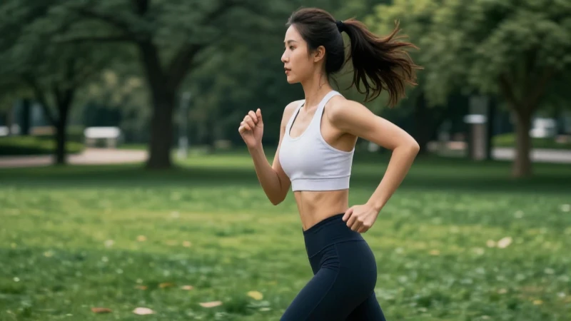 Ejercicio de velocidad: 15 ejemplos para mejorar tu ritmo 5 Mujer atlética corriendo con estética cinematográfica