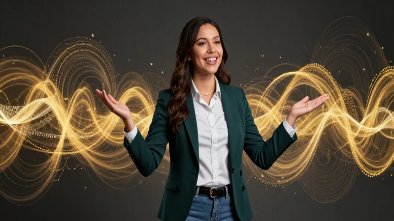 Educador vibrante con ondas sonoras doradas
