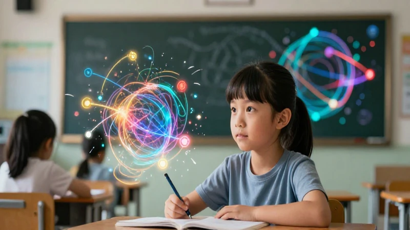 Ejercicios de cálculo mental: Mejora tu agilidad numérica 5 Niño en clase con patrones abstractos brillantes