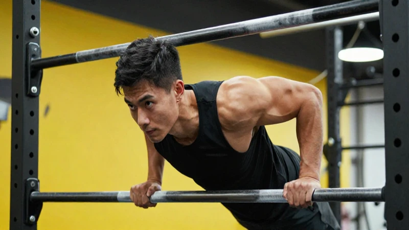 Joven fuerte haciendo barras con estilo cinematográfico