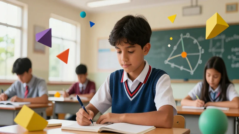 Estudiante y matemáticas vibrantes en aula moderna